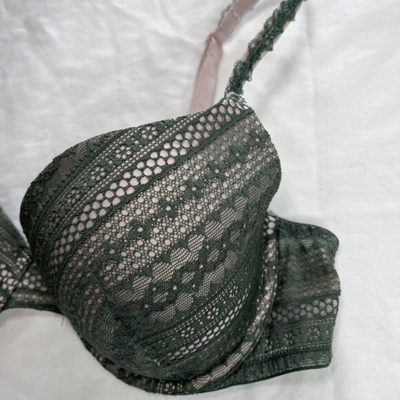Victorias Secret Green Lace Lined Demi Lightly Padded Underwire Bra Size 36C - Picture 5 of 11